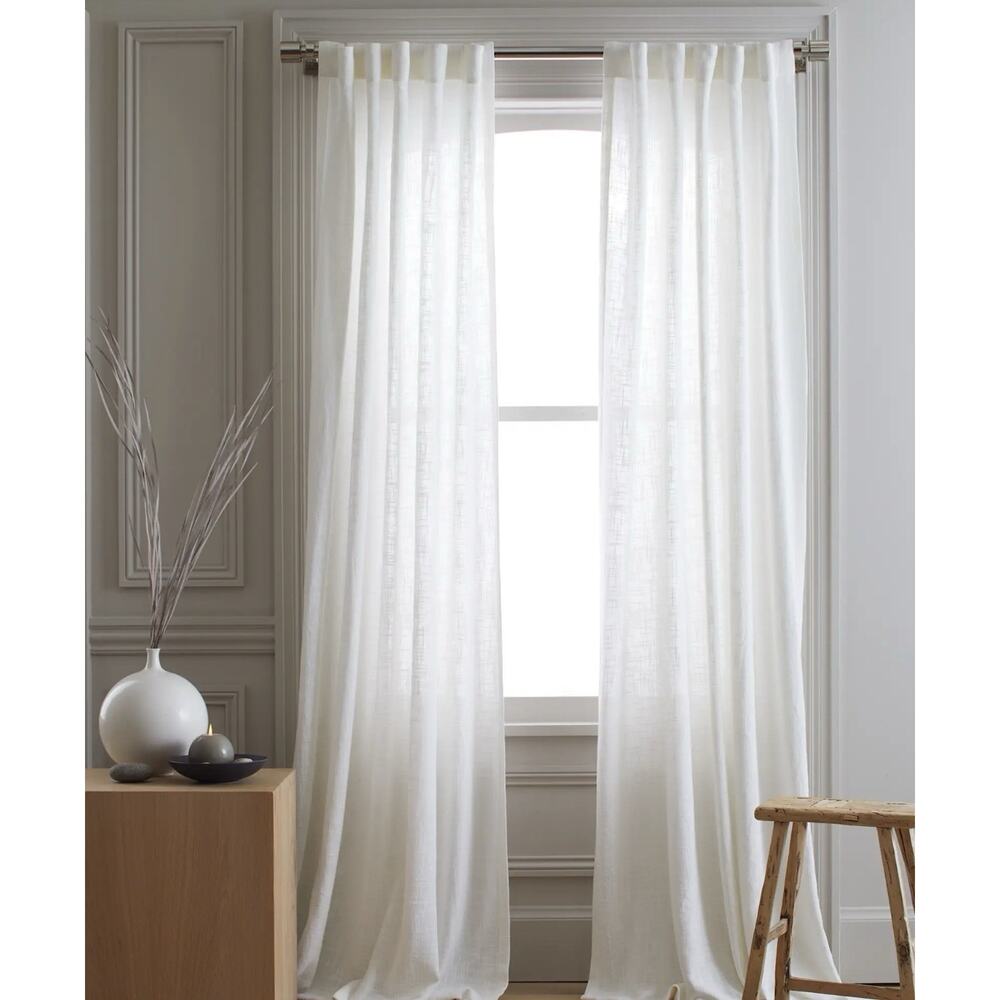 NWT Quince COTTON SHEER Curtain 2 Panel Set 48” X 96” Cotton Curtains White - Picture 3 of 5